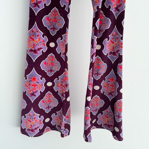 Free People Flare Street Velvet Flare Pants XS High Rise 70s Damask Boho Baroque - Picture 4 of 13